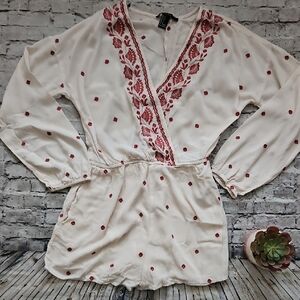 Forever 21 Cream Embroidered Romper Size Small